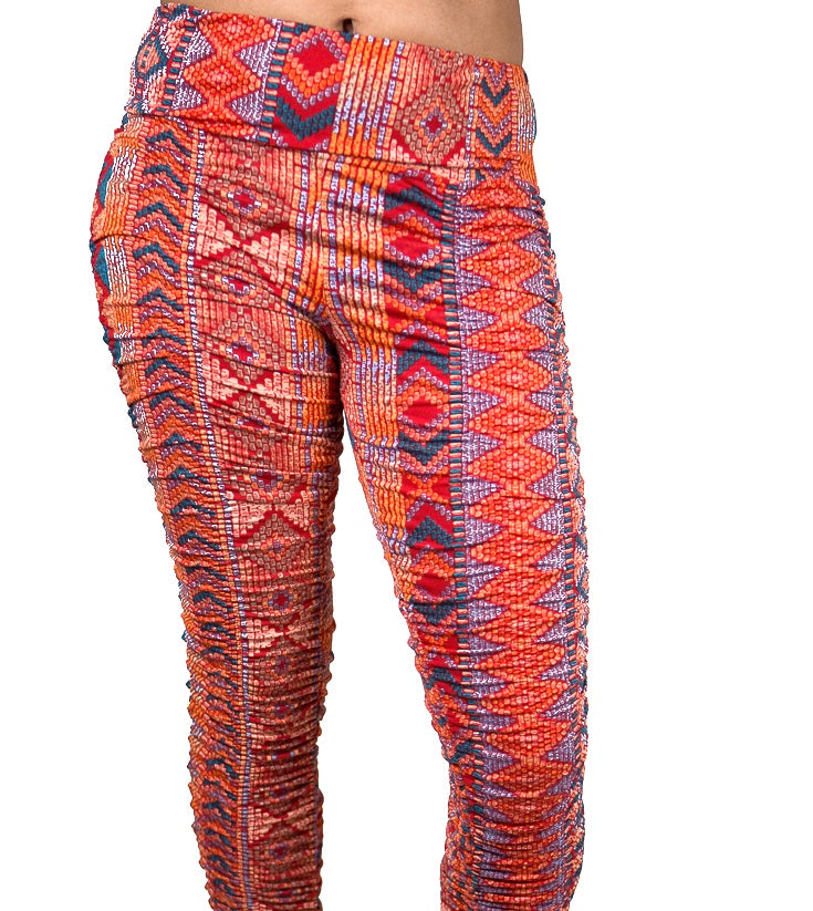 M056A Rouched Print Legging - Mishu Boutique