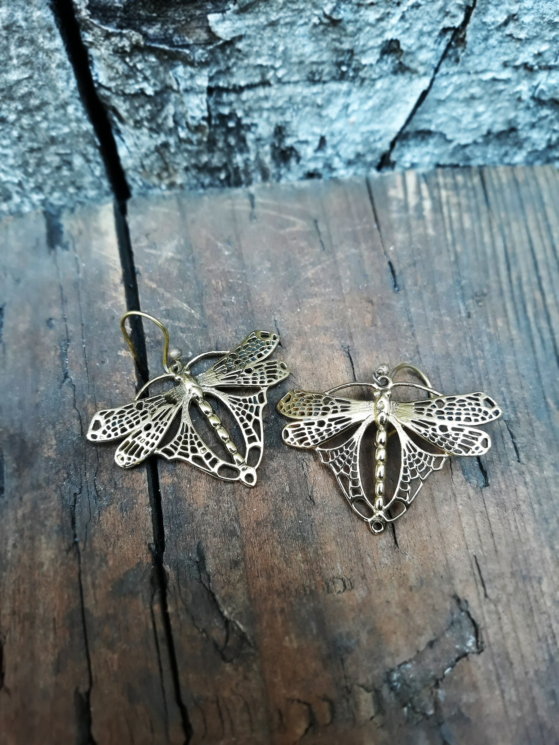 Dragonfly Brass Earrings EAR715 - Mishu Boutique