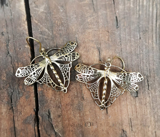 Dragonfly Brass Earrings EAR715 - Mishu Boutique