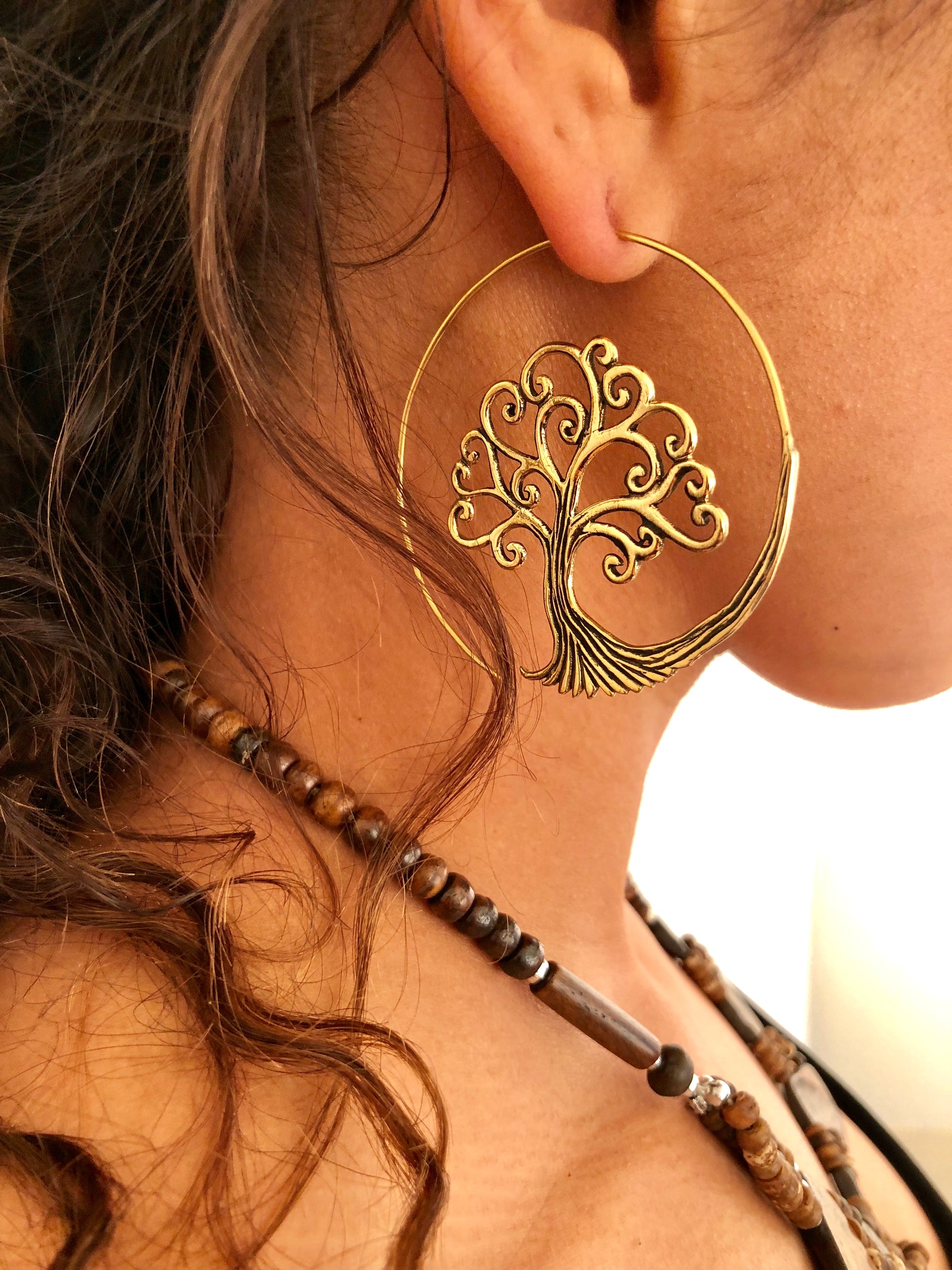 Tree of life Brass Thread Scroll Earrings - Mishu Boutique